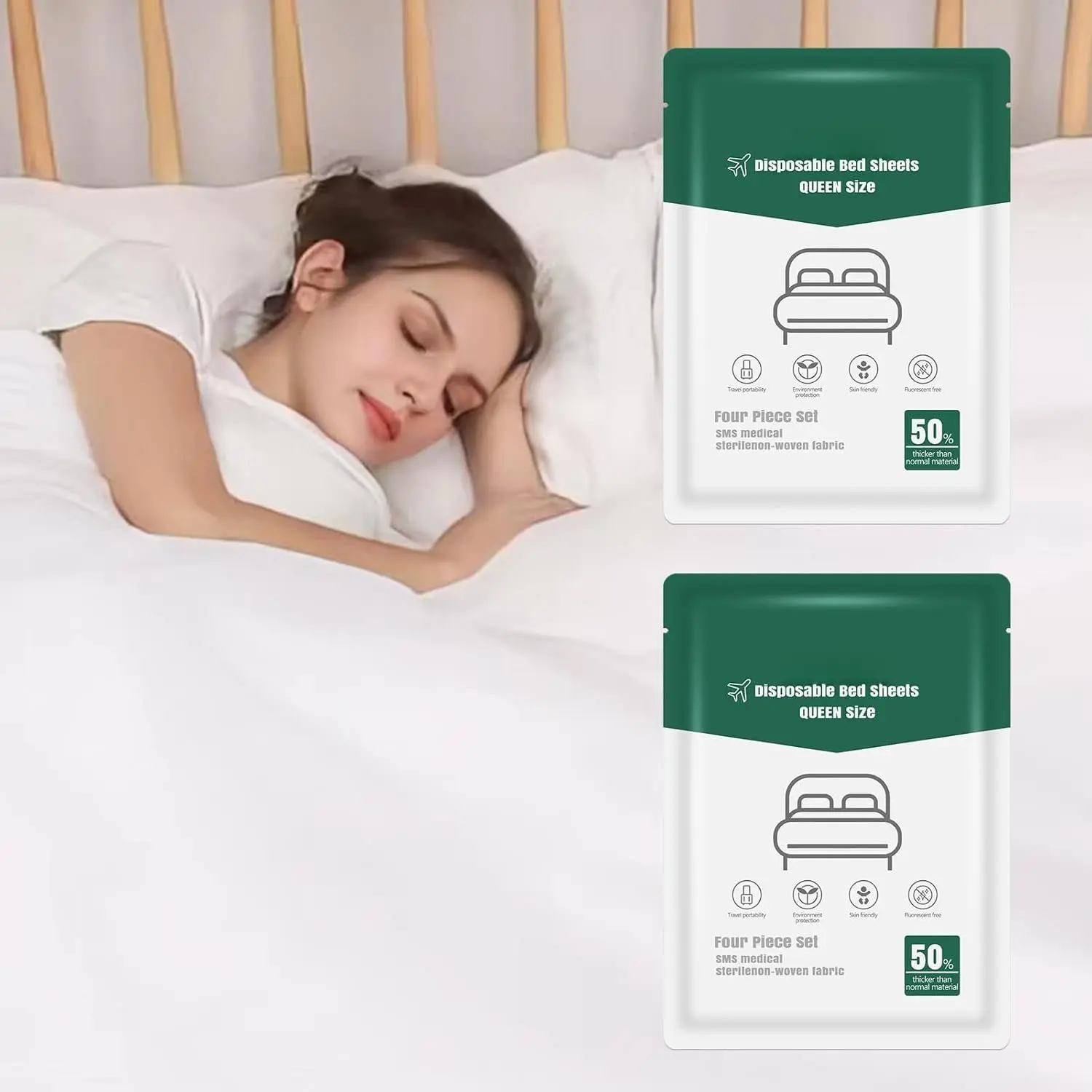 2 Pack Disposable Bed Sheets , Disposable Travel Sheets for Travel with Quilt Cover and Pillowcase, Disposable Bedding Travel Bedding Disposable Sheets for Hotel