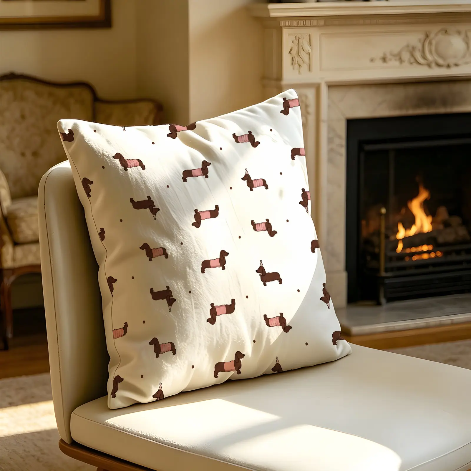 45×45cm 1Pcs Dachshund Themed Throw Pillow, Soft and Elastic Fabric, Playful Design, Ideal for Sofa or Bed, a Heartfelt Gift Choice.