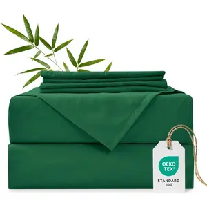 MCO Cooling Queen Sheets Set, Rayon Derived from Bamboo Sheets, Luxury & Bedding Set with 16" Deep (Queen, Forest Green)