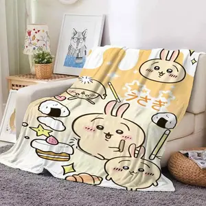 **Kawaii Cute Chiikawa Hachiware Usagi Flannel Blanket - Premium Flannel Material Portable Cozy Cartoon Throw for Kids Teens Dorm Living Room Travel Outdoor Mother's Day Valentine's Day Birthday Gift**