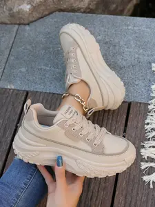 Fashionable Lace Up Low Top Chunky Casual Sneakers, Women's Sneakers, Casual Comfortable Sports Shoes for Daily Wear, Perfect for Students and Outdoor Sports, Trending Sneakers
