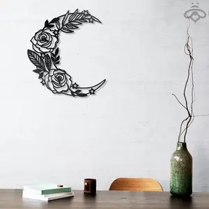 Moon & Rose Pattern Wall Art, Boho Style Hanging Moon Decor, Wall Decor for Living Room, Garden & Patio Decoration Supplies