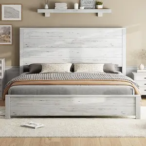 AMERLIFE 51.2" Wood Bed Frame, Rustic Platform Bed with Spliced Headboard, Wood Slats Support/Noiseless/No Box Spring Needed
