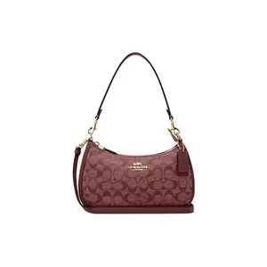COACH Teri 25 Classic Monogram Jacquard Zipper Crossbody Shoulder Bag in Burgundy for Women
