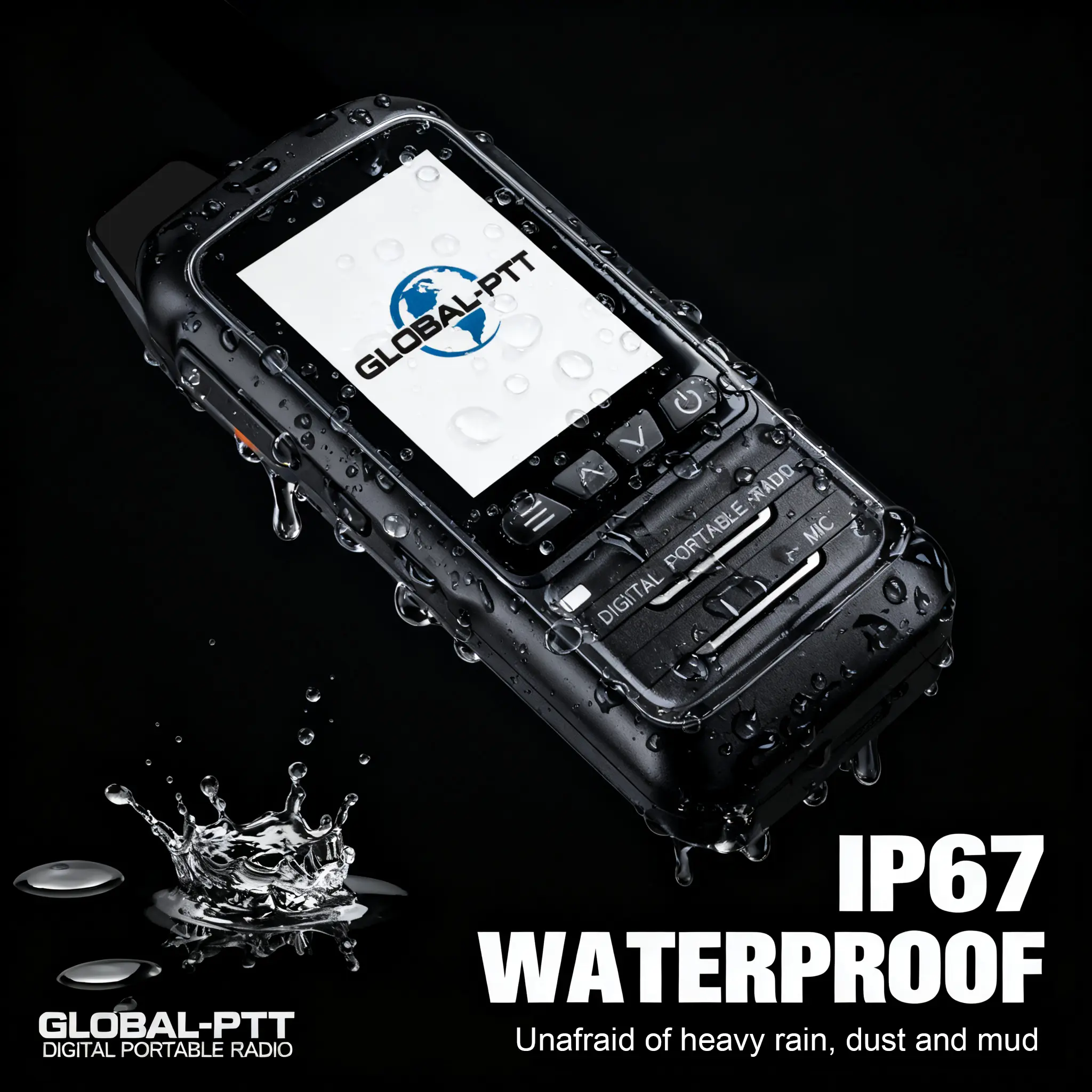 GLOBAL-PTT P0 Professional 4G POC GPS Walkie-Talkie, IP68 Waterproof Long Range Two-Way Radio, Global Cellular Network for Outdoor & Work