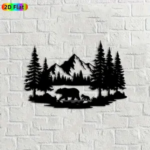 1pc Bear & Cub Mountain Metal Wall Art, Nature Scene Statue Mural, Ideal Gift for New Year, Easter, Wildlife Enthusiasts, , Perfect for Outdoor Garden Fence & Indoor Living Room Wall, Rustic Nature-Inspired Home Decor