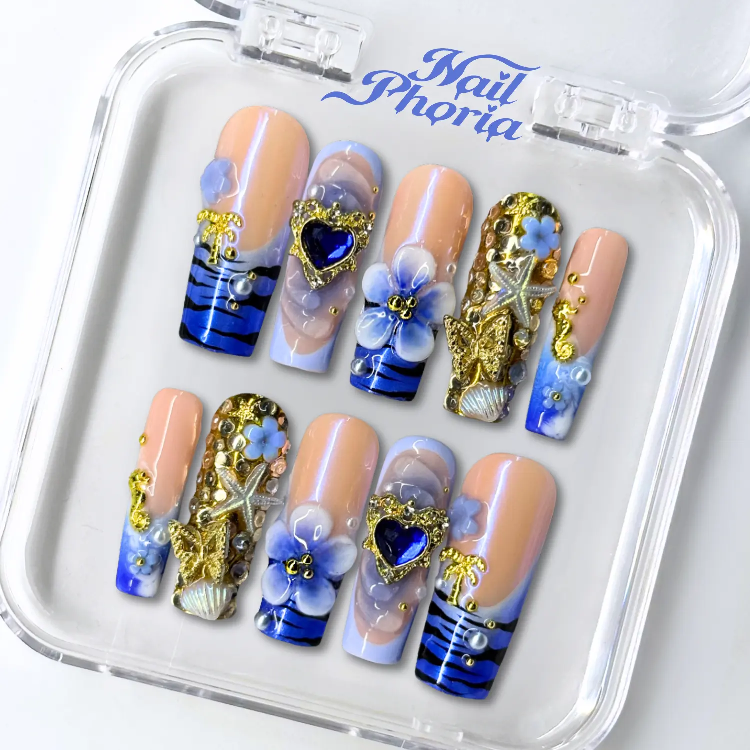 NailPhoria GALACTIC TIDE-SUMMER Handmade Press-On Nails | Reusable, Salon-Quality, Long-Lasting, Glossy Design