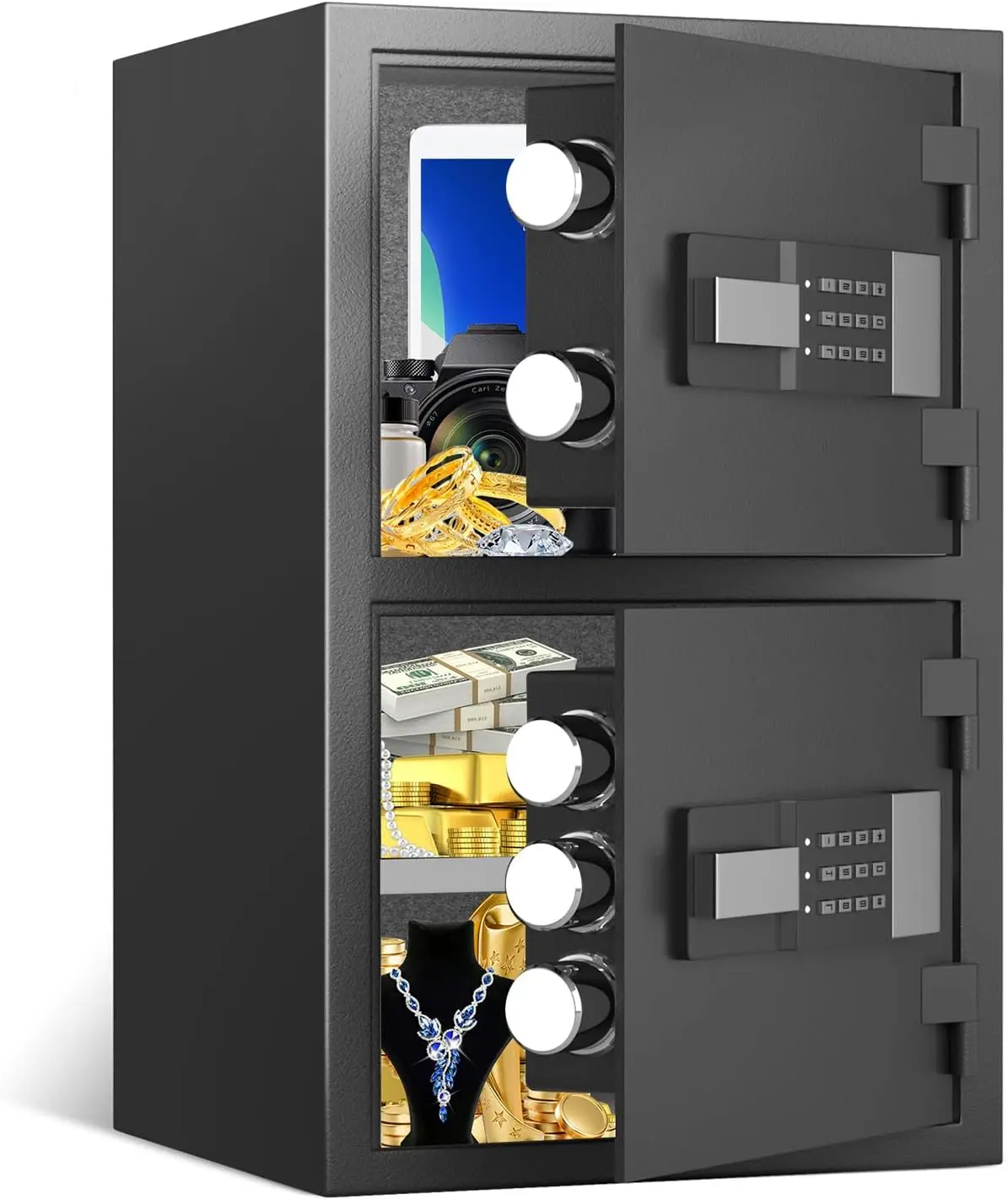 4.5 Cu Ft Solid Steel Home Safe Box, Fireproof & Waterproof with 3D Embossed Digital Keypad, Mute Function, LED Lights, Dual Alarm, Split Door for Home Office (Fits 17" Laptops)