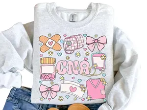 CNA Nurse Coquette Sweatshirt, Certified Nursing istant k Bows Crewneck Sweater, Retro CNA Shirt, Nurse istant Shirt Gift for CNA Cotton Menswear