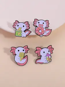 Cute Salamander Brooch Set, 4pcs Adorable Animal Pins, Backpack Decoration, Stress Relief for Students, Collectible Gift for Pet Lovers, Clip