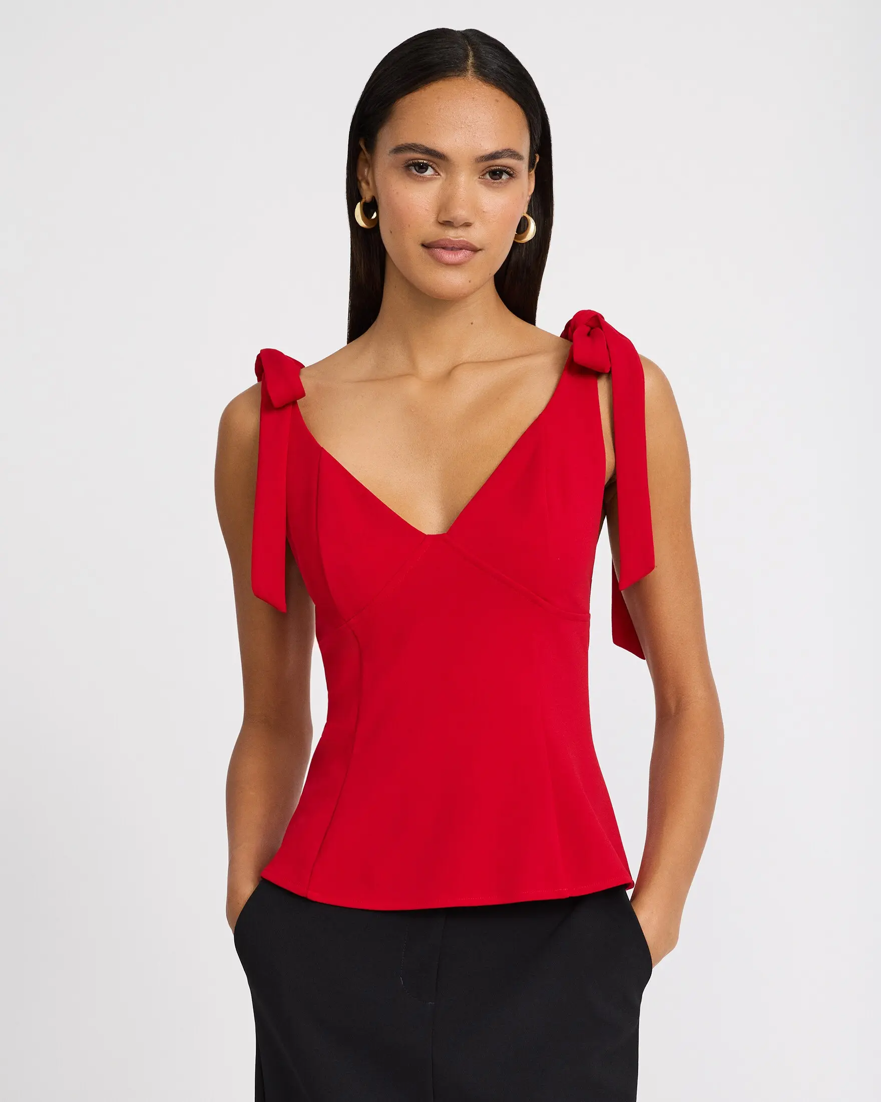 Express V-Neck Tie Strap Peplum Top