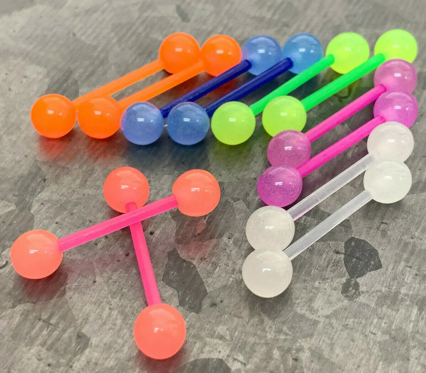 6 PAIR Bulk Pack Glow in the Dark Balls Nipple Barbell Ring Shield 14g No Metal
