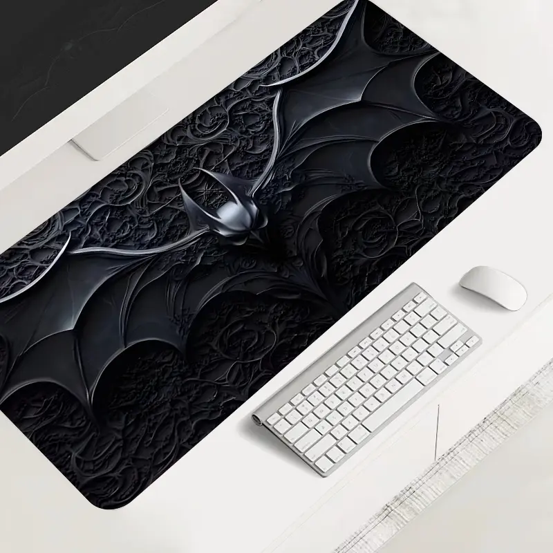 Black bat-themed large-sized gaming mouse pad, aesthetic desk mat protection pad, anti-slip rubber lock edge high-definition printing, suitable for computers, offices, homes, as a gift for family and friends, Desktop Accessory