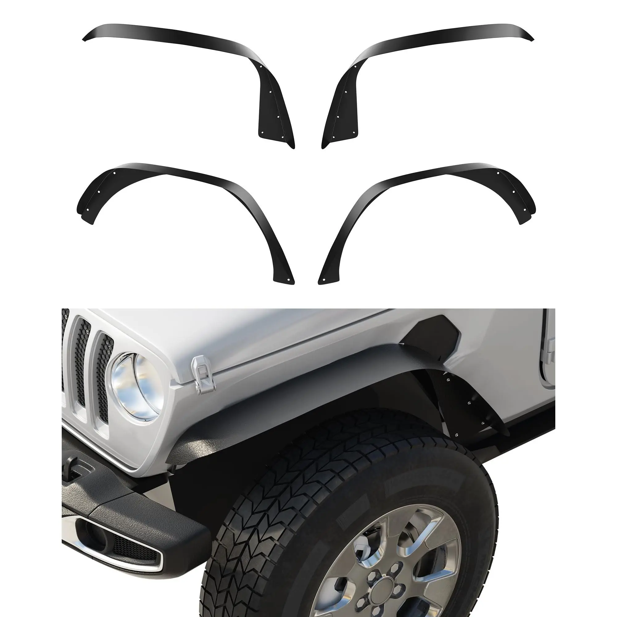 Garvee 4 PCS Heavy Duty Automotive Modern Alloy Steel Flat Front & Rear Fender Flares, Easy-Install Car Body Protection Accessories, Textured Black Wheel Liner Fits 2018-2024 Jeep Wrangler JL & JLU Unlimited Off-Road