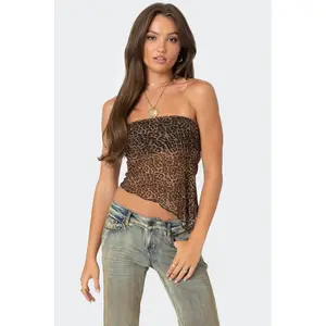 Leopard Printed Sheer Mesh Tube Top