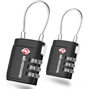 2 Pack TSA Approved Luggage Locks, Cable Travel Lock Alloy, Set Your Own Combination Metal Suitcase Zipper Padlock, 3-Digit Long Shackle Padlocks for Gym Locker, Golf Bag, Case Anti Theft-Black