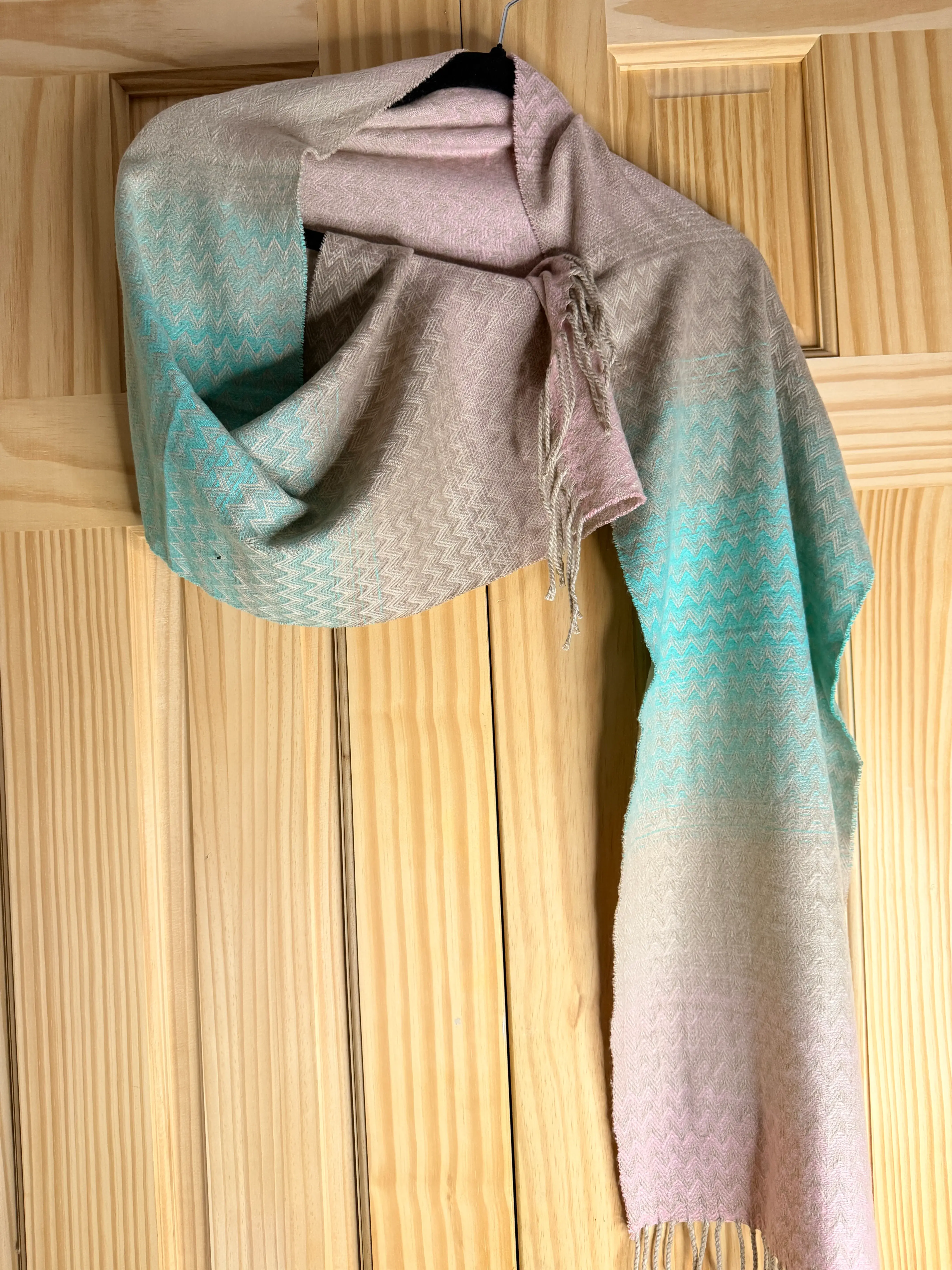 Made in Scotland 100% Cashmere Pastel Chevron Fringe Scarf