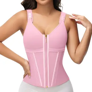 Women's Zipper Double Mesh Tummy Control Shapewear Top, Slimming Waist Trainer Workout Vest