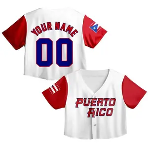 Custom Name And Number Puerto Rico Baseball Jersey, Red White Blue Team Shirt, Retro Sports Fan Outfit, Personalized Game Day Top, USA Style