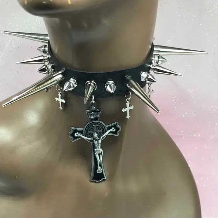 Cross emo punk religious grunge style necklace with dangles