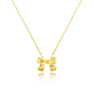TEWIKY 14K Gold-Plated Beaded Bow Necklace Elegant Design Perfect Valentine's Day Gift for Various Occasions