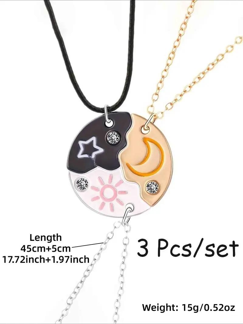 Fashion Trendy Star Moon Sun Pendant Necklace Set, Simple Casual Versatile Design, Ideal Gift for Friends, Zinc Alloy        ， ，。 ？