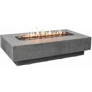 Hampton Fire Table Outdoor Fire Pit 56" X 32" Cast Concrete Firepit Includes Lava Rocks 45,000 Btus Outdoor Fireplace for Patio Furniture Set, Deck, Porch, Outdoor Heater - Liquid Propane