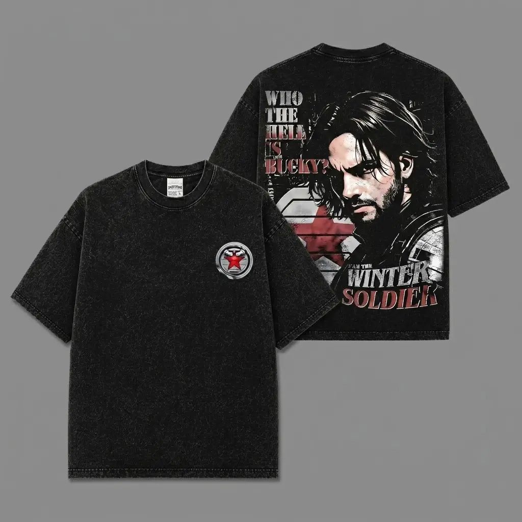 Winter Soldier Inspired Oversized Black Graphic T-Shirt, Vintage Movie Actor Fan Tee, The Bucky Barnes Shirt, Y2K Comic Style Streetwear Top, Black Cotton Unisex Tee, Retro Superhero Inspired Shirt, Gift for Movie Fans