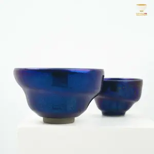 Obsidian tea Cup by Master WangJing  | Lustrous Indigo Glaze Teaware Set | Iridescent Blue Jian Zhan Gongfu Cups & Teapot | Artistic Ceramic Set for Collectors & Daily Gongfu Brewing | For Ceramics Collectors