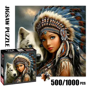 1pc 1000 piece adult puzzle 58x58cm Native - Inspired Headdress with Wolf Companion 500 pieces paper jigsaw puzzle suitable for DIY creative games for adults and families, birthday and holiday stres