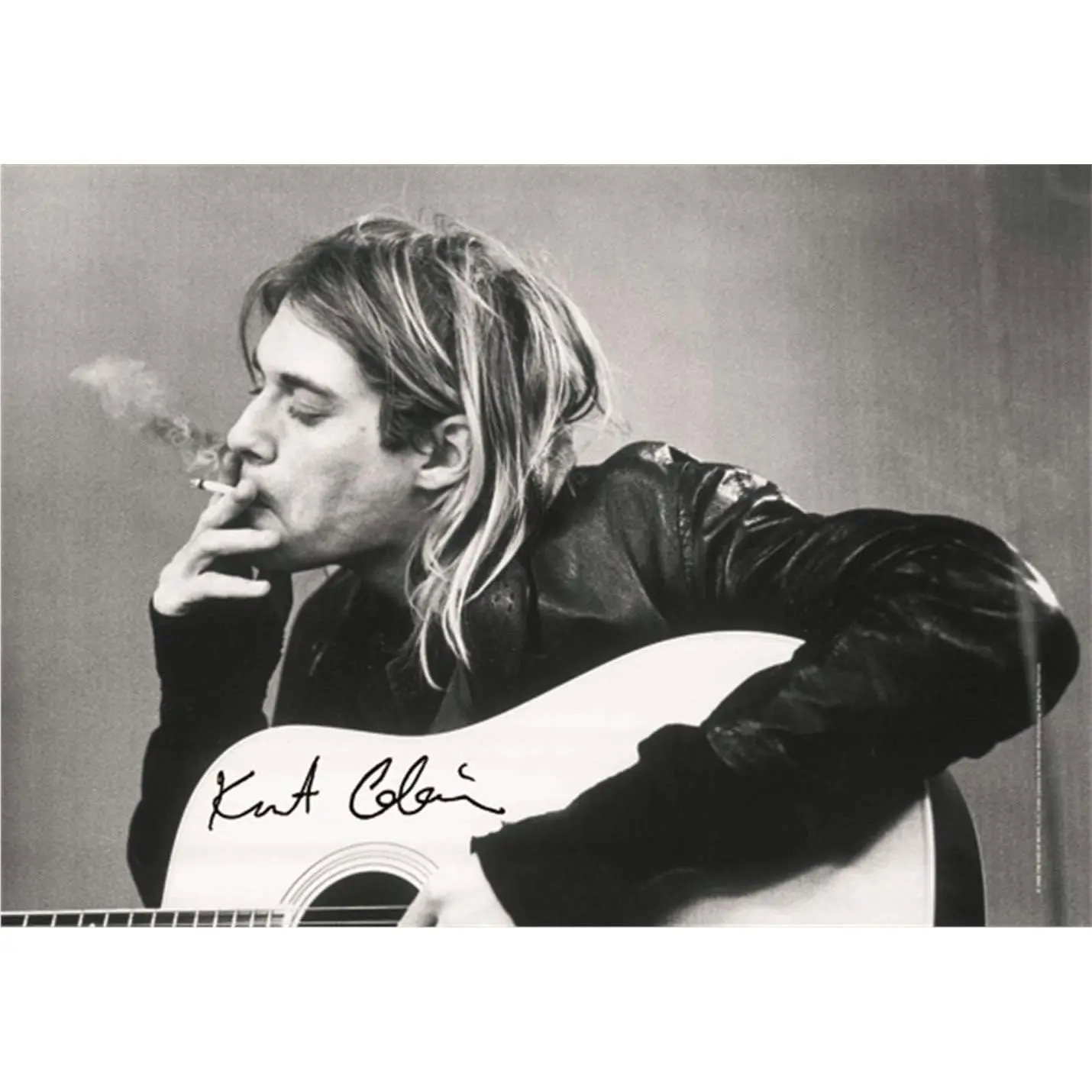 Kurt Cobain & Guitar Heart Rock Large Fabric Poster-Flag, Black and White Unframed Canvas Wall Art for Home Decor Inspo, 12x18in