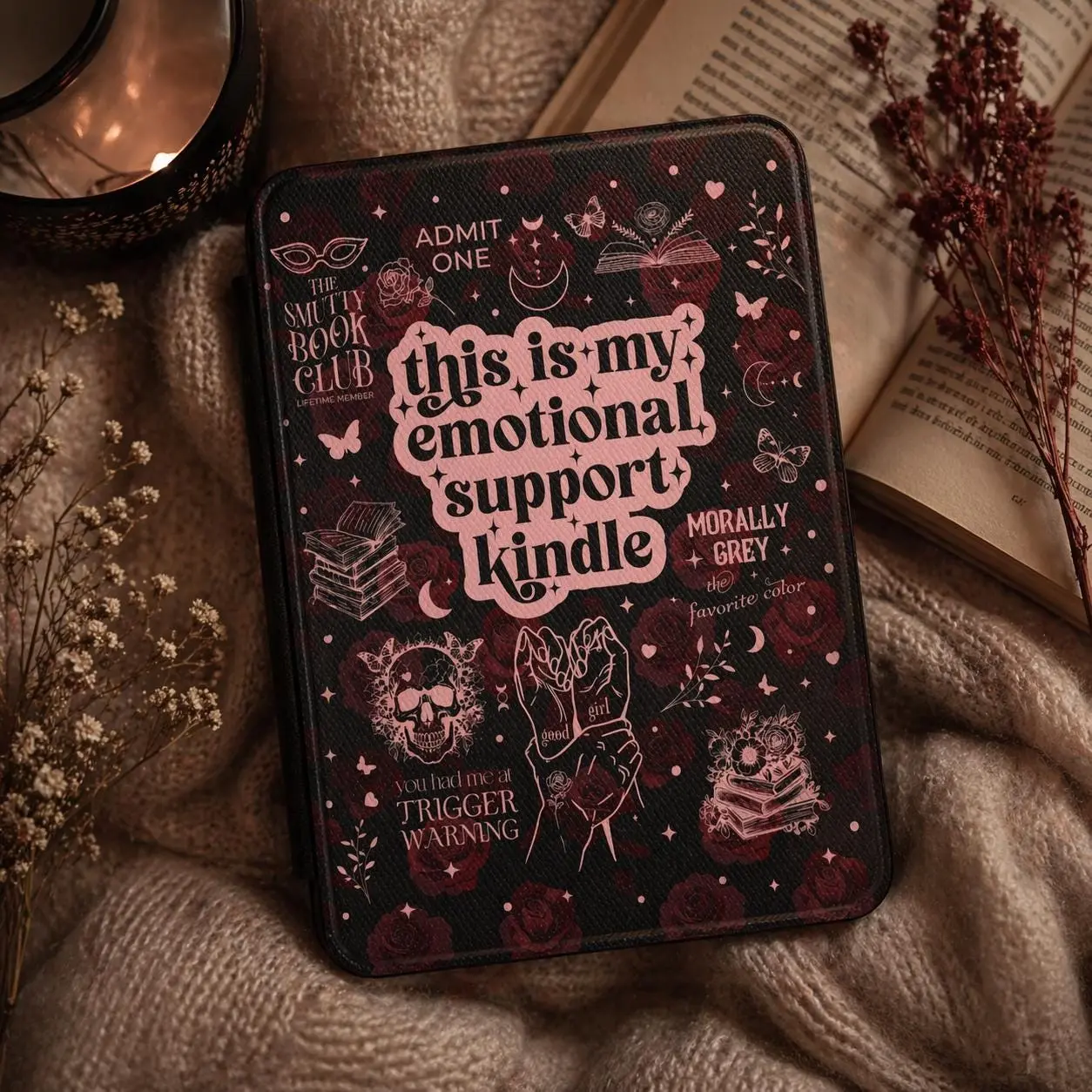 Kindle Case, Emotional Support Accessory with Bookish Gothic Design for Kindle Devices