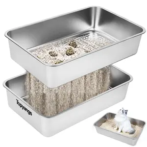 Topyangs XL Sifting Litter Box for Regular Litter,Stainless Steel Sifting Box, Easy to Clean Catbox with High Sides