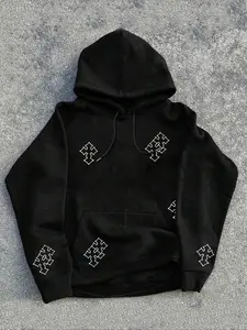 Tiktok Trendy Geometric Cross Print Hoodie, Loose Soft Hooded Sweatshirt, Casual Fitted Style for Daily & Home Comfort, Hot Trending Hoodies