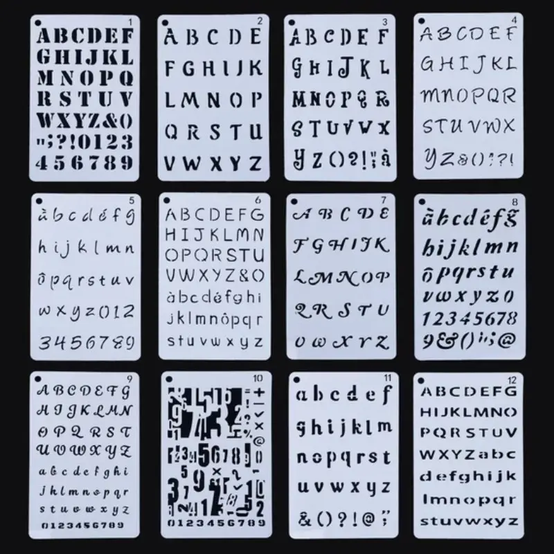 12 Pack Reusable Letter Stencils, 7 X 8inch Plastic Alphabet Letters, Customized Craft Supplies for Drawing and Painting
