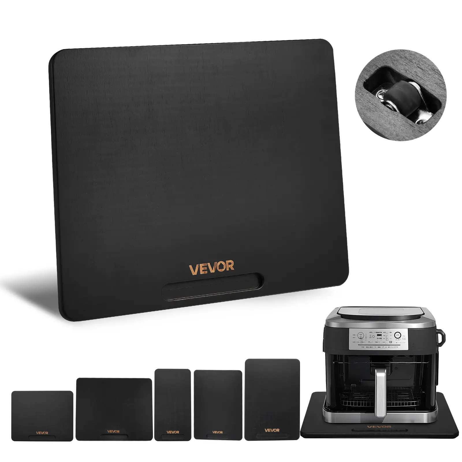 VEVOR 13x16 Inch Appliance Sliding Tray, Durable Natural Material, Silent Wheels, Hollow Handle, Easy-to-Clean, Great Weight Capacity, for Kitchen Countertop Coffee Makers, Black