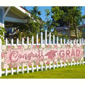 Graduation Banner 2026 Pink Graduation Decorations Large Rose Gold Congrats Grad Banner Class of 2026 Yard Sign Backdrop for Grad Party Decor Supplies Party Decorations Banners Photo Backdrops