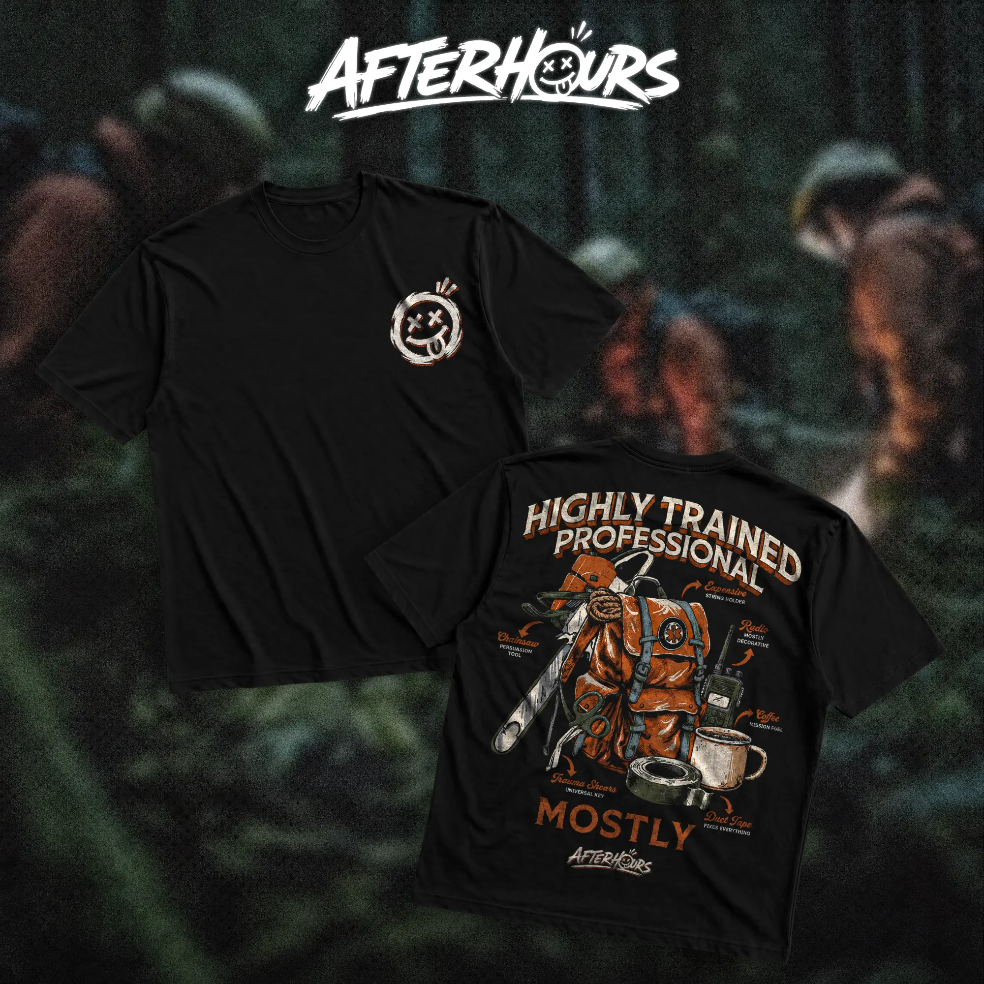 AFTERHOURS Highly Trained Firefighter Heavy Cotton T-Shirt Direct-To-Garment Breathable Printing High Visibility Sarcastic Tee For Workers, Gift For Husband , Safety Workwear For Man