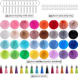 Mixed Color Fluffy Ball Soft Pompom Keychain Set, 120pcs/set Fuzzy Keychain Colorful Fluffy Ball Keychain, DIY Jewelry Making Supplies for Women & Teenager