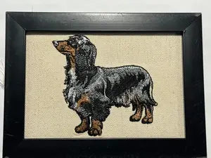 Dapple Dachshund Dog Machine Embroidered and Framed! Unique Canine Charm Tabletop Decor for Home or Office! Other Designs and Breeds Available! Desktop Decoration Signs