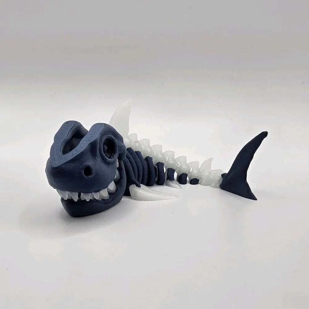 3D Printed Articulating Glow Skeleton Shark Figurine Great Gift and Desk Figure