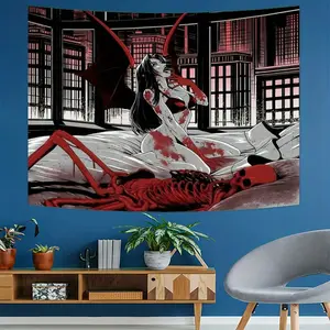 Vampire Gothic Horror Wall Tapestry – Art Decor – Spooky Skeleton and Bat Design – Durable, Washable Home Decoration Cotton Decorative Hanging Lightweight