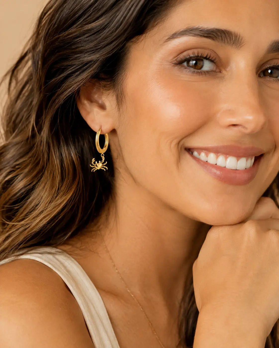 Golden Heart Crab Hoop Earrings