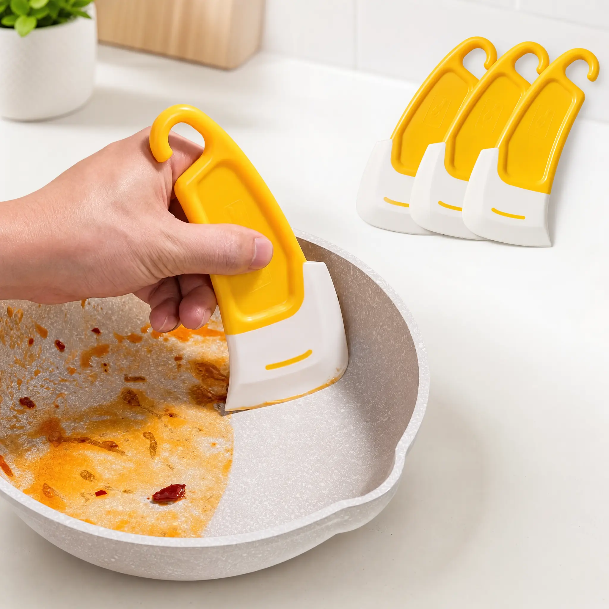 3Pcs Small Silicone-Plastic Scraper Spatulas with Handle - Durable, Heat-Resistant Portable Kitchen Utensils for Non-Stick Pans, Oil & Grease Removal, 3D Printing, Paint Operation, Wall Decoration | sohochic