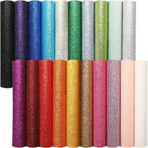 20 Pieces Glitter Effect Shiny PU Faux Leather Sheets, 8.3x11.8 In Synthetic Fabric for DIY Crafts, Wedding Sewing, Earrings & Hair Bow Clip Making Decorations