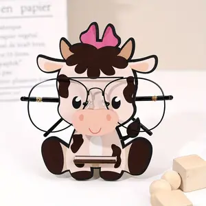 Wooden bow cow glasses holder, cute animal glasses holder, bedside table and office desk decoration, used for desktop decoration, glasses display, glasses storage, fun design, decorative glasses accessories, Desk Accessory