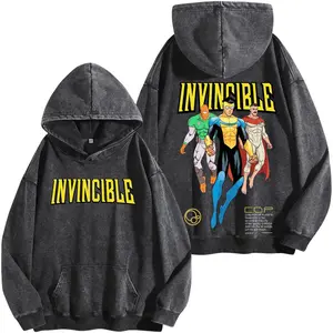 Invincible C.O.P. vs Viltrumites Washed Hoodie, Comic Battle Graphic Tee, Oversized Superhero Streetwear Shirt