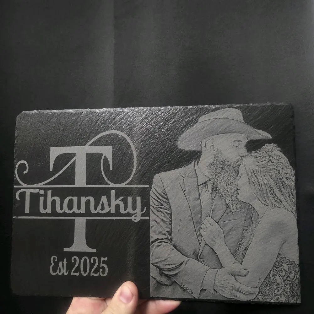 Custom Slate Serving Board With Picture & Monogram Personalized Gifts