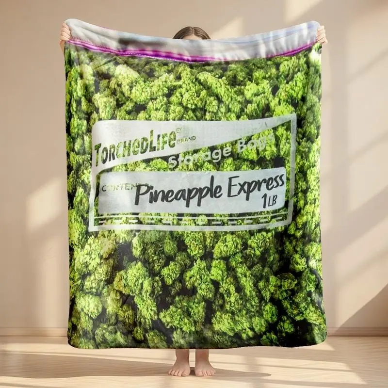 Dank Weed Printed Flannel Throw Blanket, Soft Funny Wrinkle-Resistant Breathable Plush Portable Cover, Cozy Lightweight for Sofa Bed, Warm Family Gift for Birthday Christmas