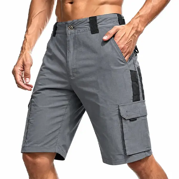 HOMUG Solid Color Men's Shorts, zipper pocket design, waterproof tactical work shorts, regular sports pockets, wear-resistant outdoor training shorts, golf casual shorts with 9 pockets, comfortable daily sports shorts. Belt not included.